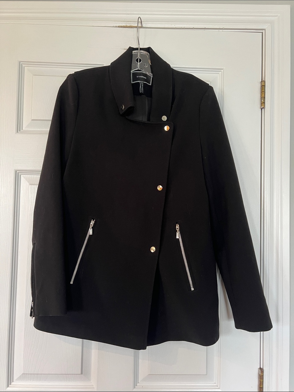 le chateau Black Asymmetrical Snap-Front Pea Coat - Picture 1 of 4